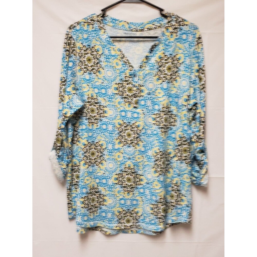 Relativity Women's Long Sleeve Roll Up Blouse Multicolor Graphic Sz 1X NWOT